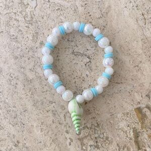 Ocean summer themed bracelet hand made white blue teal
